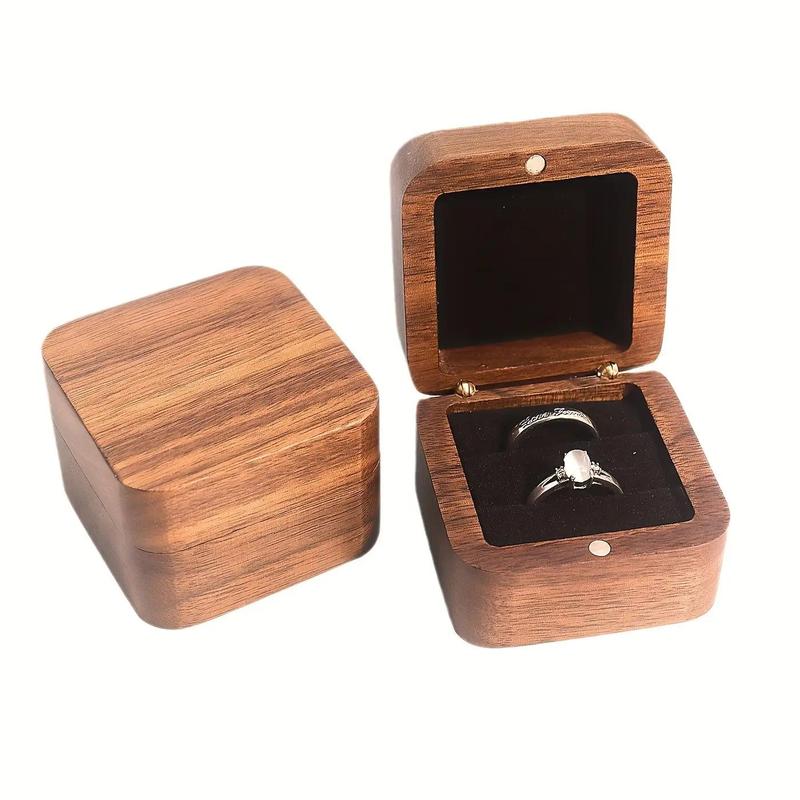 Wooden Ring Storage Box, 1 Count Vintage Square Ring Box, Ring Storage Organizer for Men & Women, Gift Box for Engagement, Wedding