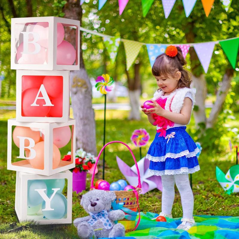 Baby Boxes With 4 pcs Letters White Clear Balloon Box Blocks for Baby Shower and Birthday Party