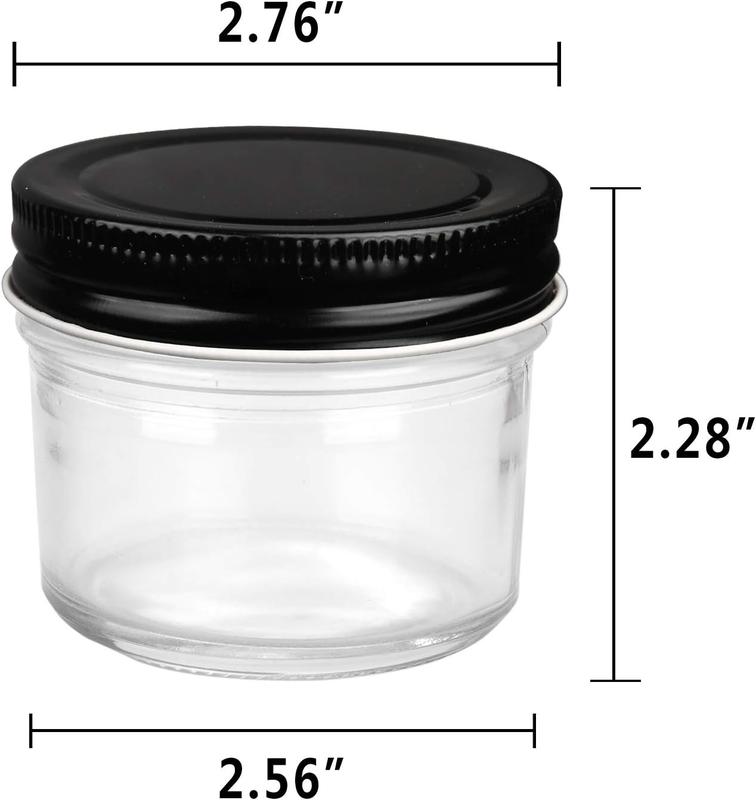 4oz Glass Jars With Lids,Small Mason Jars Wide Mouth,Mini Canning Jars With Black Lids For Honey,Jam,Jelly,Baby Foods,Wedding Favor,Shower Favors,Spice Jars For Kitchen & Home,Set of 40