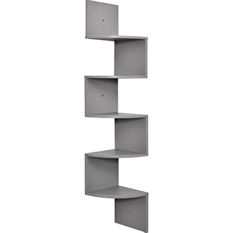 Corner Wall Shelf, 5 Tier Floating Shelves for Bedrooms and Living Rooms, Boys Room Decor, Teen Decor, Gray Finish