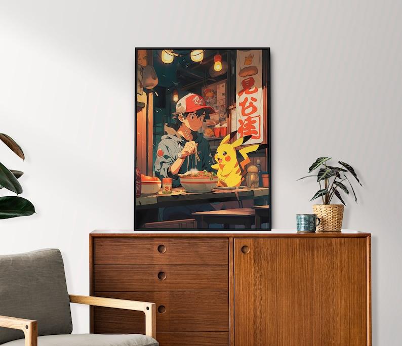 Ash and Pikachu, Ramen Series #1, Pokemon, Japanese Tapestry Style, Anime Poster, Printable Wall Art, Bedroom Wall Art, Japanese Home Décor Decor Gift Artwork Decoration