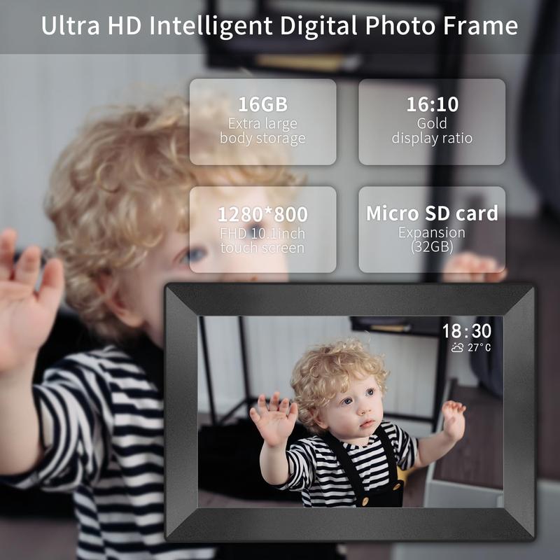 Uhale 10.1inch Digital Picture Frame WiFi Smart Touch Screen Digital Photo Frame 1280 * 800 IPS HD Display Screen Electronic Photo Frame 16GB Storage, Send Photos and Videos Instantly with Uhale