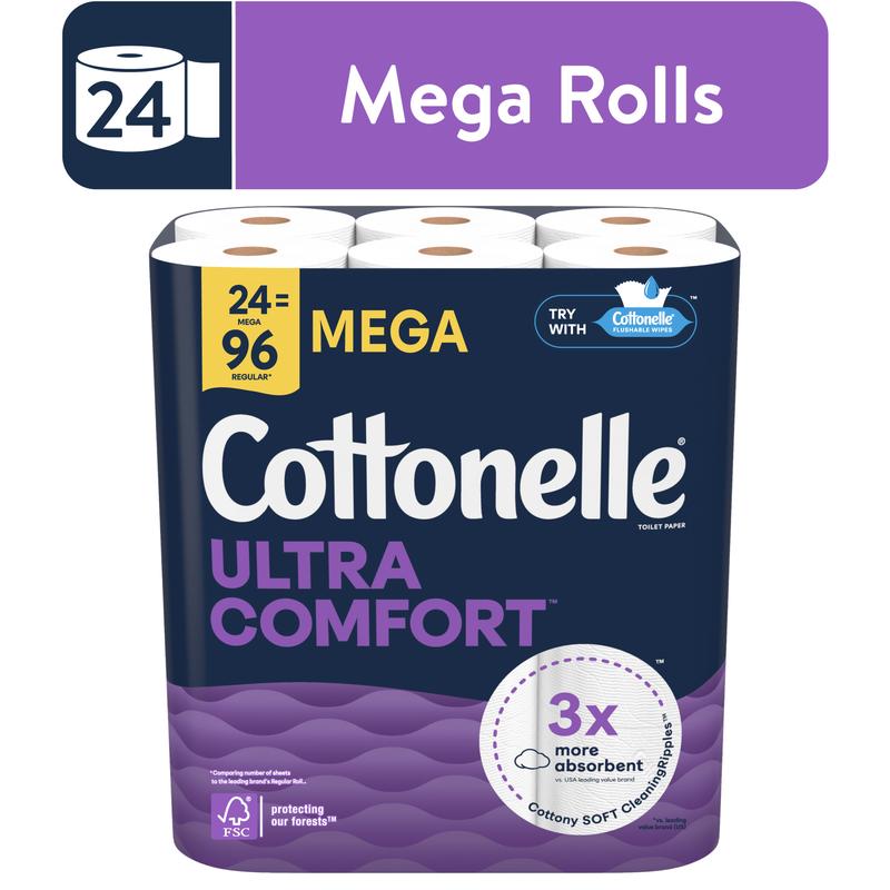 Cottonelle Ultra Comfort Toilet Paper, Soft Toilet Tissue, 24 Mega Rolls