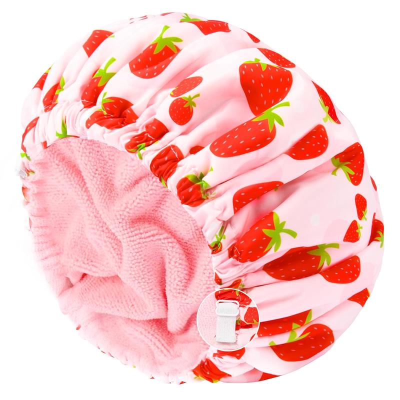 Shower Cap for Women Terry Lined Bath Cap Large Reusable Waterproof Elastic Band Pink Shower Caps for Long Thick Hair Soft Bath Shower Hair Caps