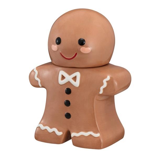 57-Oz Gingerbread Man Glazed Earthenware Ceramic Treat Jar with Lid, Multicolor - Perfect for Storing Cookies and Sweets