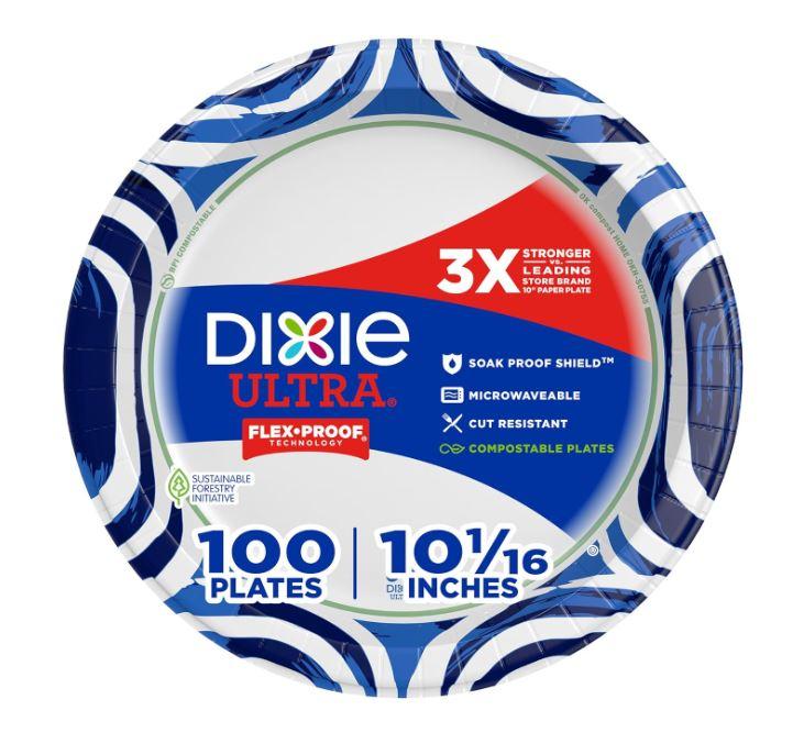 Dixie Ultra, Large Paper Plates, 10 Inch, 100 Count, 3X Stronger*, Heavy Duty, Microwave-Safe, Soak-Proof, Cut Resistant, Disposable Plates For Heavy, Messy Meals