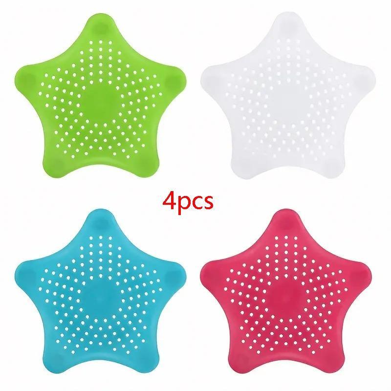 4pcs Random Color Star Shaped Kitchen Filter, Washable Hollow Out Design Hair Catcher, Drain Cover for Kitchen Bathroom Bathtub