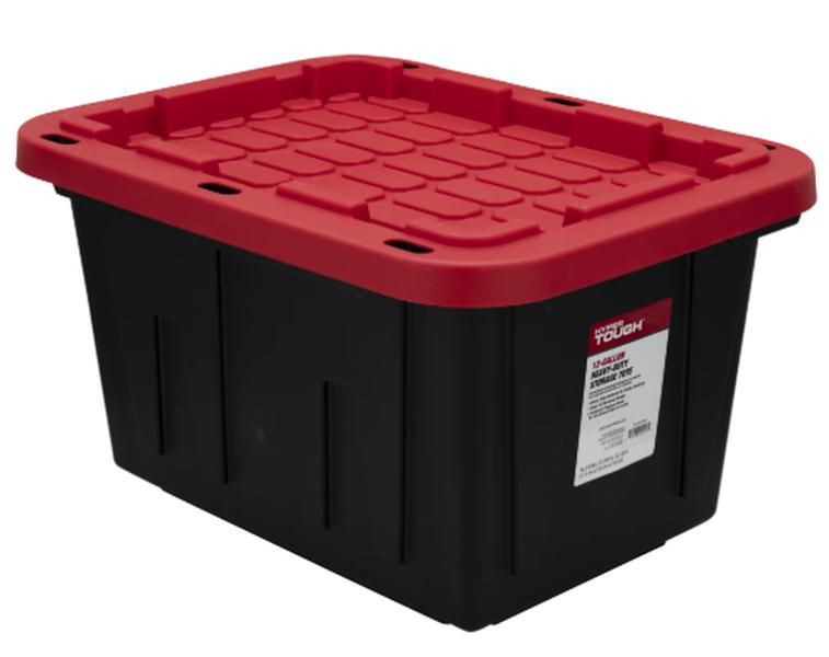 Hyper Tough 12 Gallon Snap Lid Stackable Plastic Storage Bin, Black Red