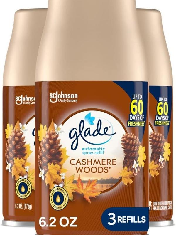 Glade Automatic Spray Refill, Air Freshener for Home and Bathroom, Cashmere Woods, 6.2 Oz, 3 Count