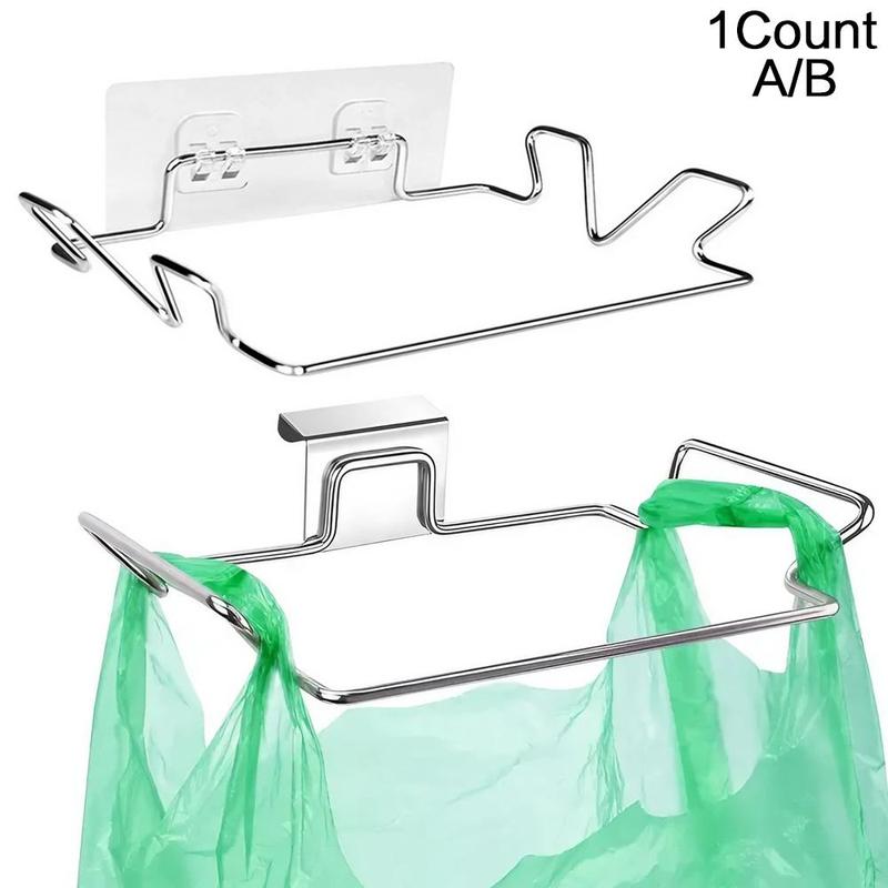 Stainless Steel Garbage Bag Holder, 1 Count Kitchen Cabinet Door Hanging Trash Bag Rack, Home Organizer for Kitchen Bathroom