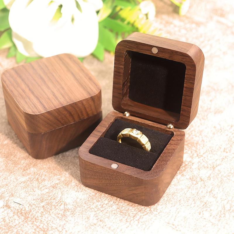 Wooden Ring Storage Box, 1 Count Vintage Square Ring Box, Ring Storage Organizer for Men & Women, Gift Box for Engagement, Wedding