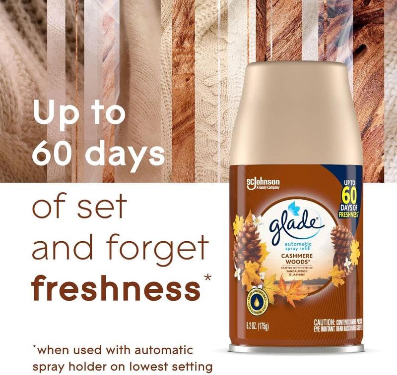 Glade Automatic Spray Refill, Air Freshener for Home and Bathroom, Cashmere Woods, 6.2 Oz, 3 Count