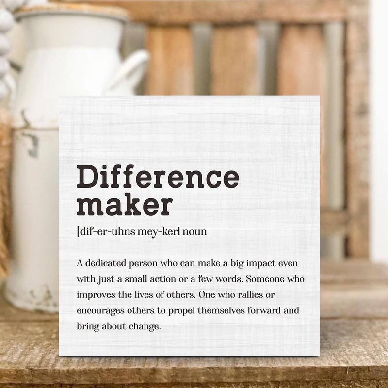 Difference Maker Definition Home Office Decor Wooden Box Sign, Motivational Farmhouse Decorative Positive Office Desk Accessories Wood Plaque Affirmations Wood Table Sign for TV Cabinet Shelf Decoration Gift