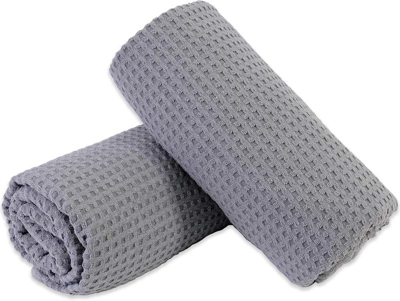 Microfiber Oversize Quick Dry Lint Free Bath Towel, 60 x 30 in, Set of 2 (Gray, Waffle Weave) Waffle Weave