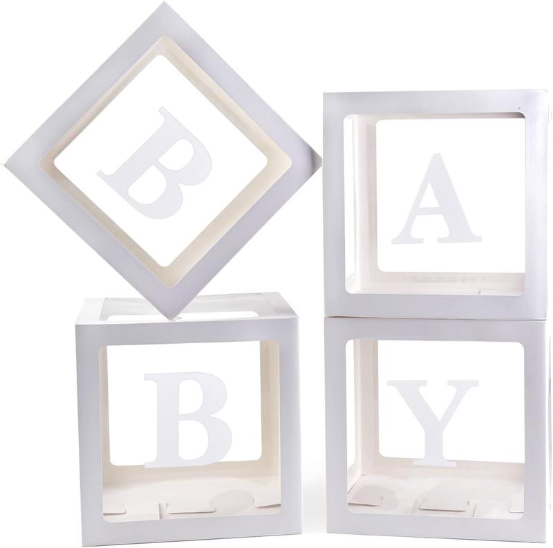 Baby Boxes With 4 pcs Letters White Clear Balloon Box Blocks for Baby Shower and Birthday Party