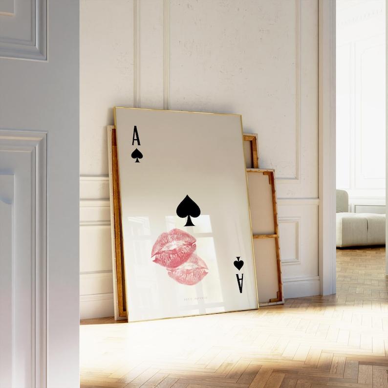 Playing Card Wall art, Ace of Spades Print, Trendy Retro Kiss Lips poster, Femme Fatale Print | Apartment aesthetic 