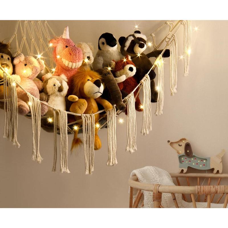 Stuffed  Hammock Corner with LED Light -  Storage Hammock Plushie Net Large - Cute Stuff  Holder Hanging Organizer -  Room Decor    Bedroom Boho