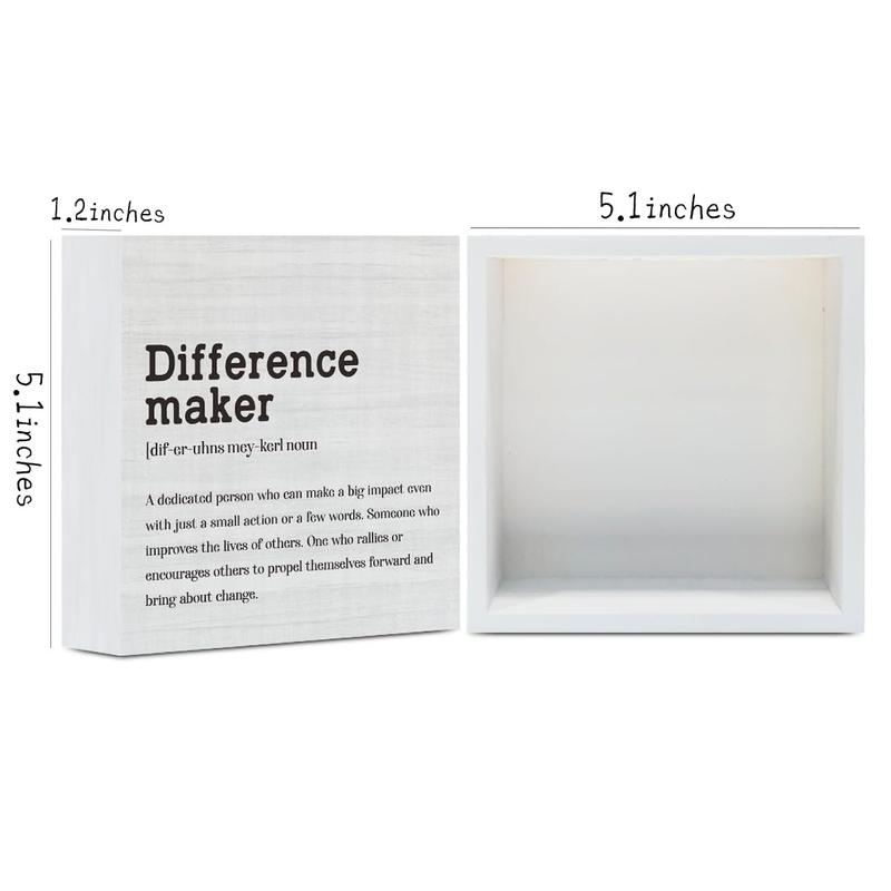 Difference Maker Definition Home Office Decor Wooden Box Sign, Motivational Farmhouse Decorative Positive Office Desk Accessories Wood Plaque Affirmations Wood Table Sign for TV Cabinet Shelf Decoration Gift