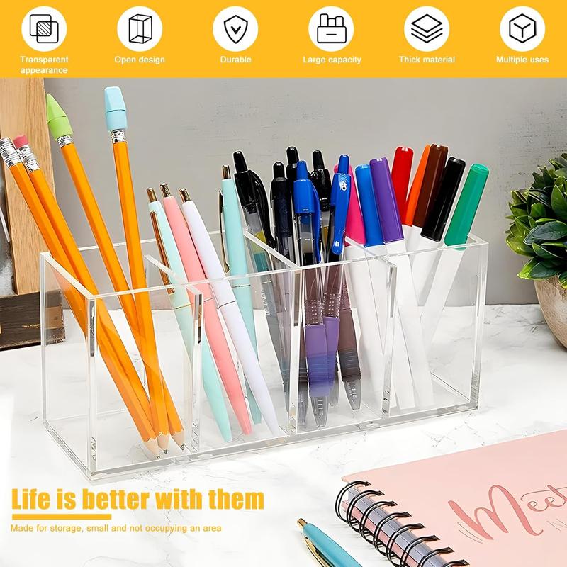 Clear Makeup Brush Organizer,  Brushes Storage Holder with 4 Slots,Pencil Pen Holder for Desk,Desk Organizer and Accessories for Vanity