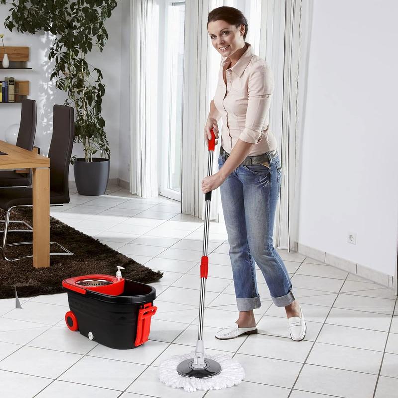 Spin Mop and Bucket with Wringer Set on Wheels, 360 Spinning Mop with Stainless Steel Handle for All Hard Surfaces, Floor Cleaning System with 3 Microfiber Replacement Heads, Black Red