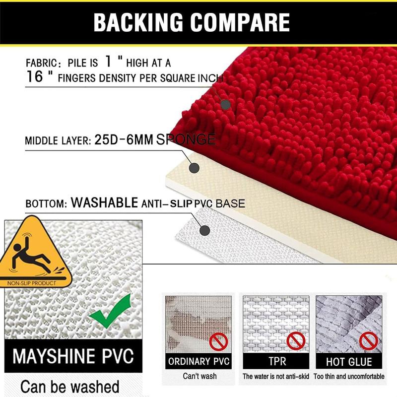 Bathroom Rugs Sets 2 count, Extra Soft Chenille Bath Mat Absorbent Bathroom Rug, Bathroom Mat with Sturdy PVC NonSlip Bottom, Machine Washable Bath Rugs (32x20 Inch + 24x16 Inch, Red)