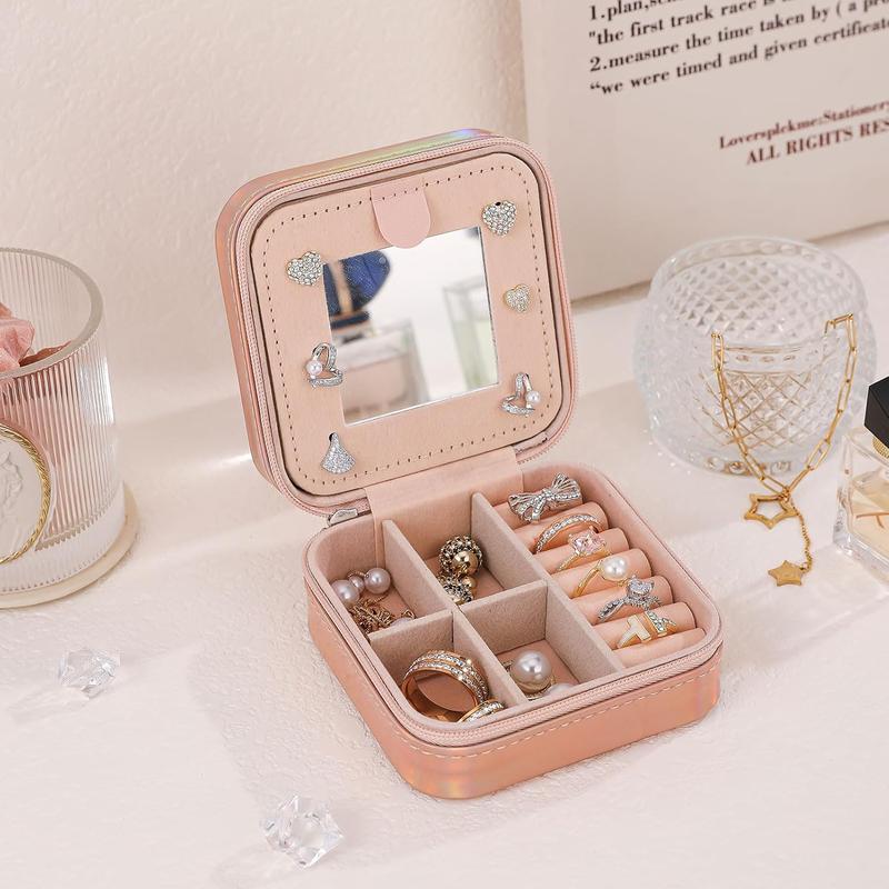 Portable Jewelry Storage Box with Mirror, 1 Count Multi-grid Jewelry Organizer, Jewelry Storage Box for Earrings, Rings, Necklaces, Travel Case