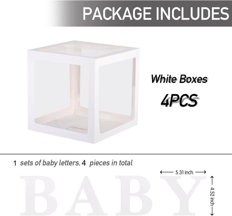 Baby Boxes With 4 pcs Letters White Clear Balloon Box Blocks for Baby Shower and Birthday Party