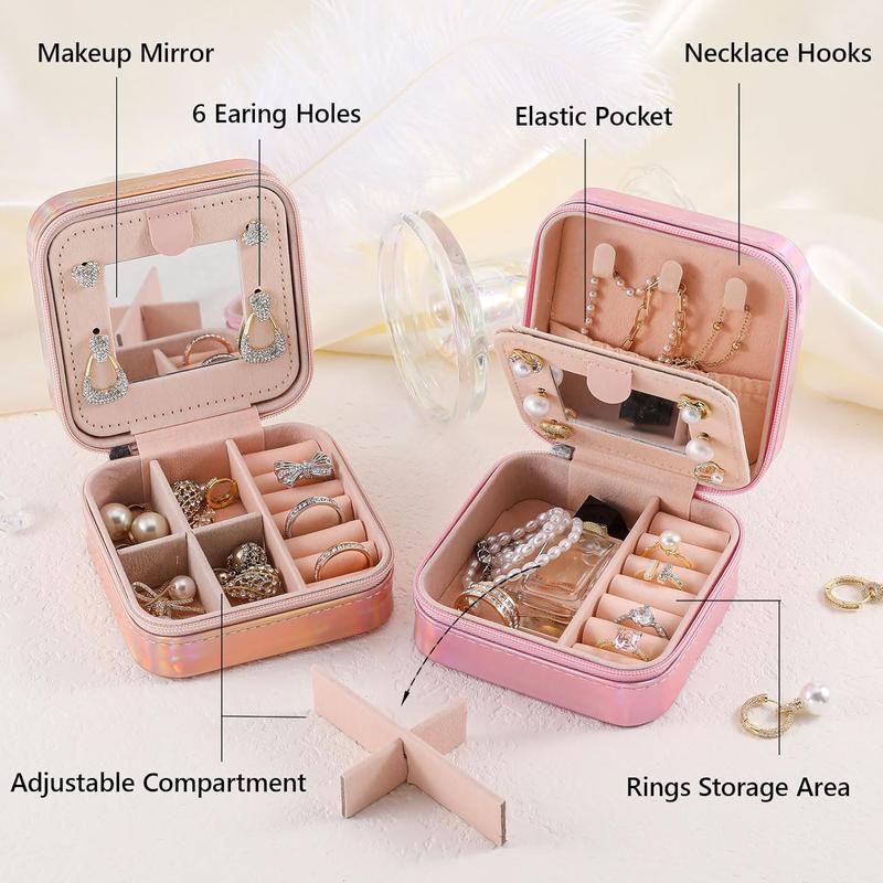 Portable Jewelry Storage Box with Mirror, 1 Count Multi-grid Jewelry Organizer, Jewelry Storage Box for Earrings, Rings, Necklaces, Travel Case