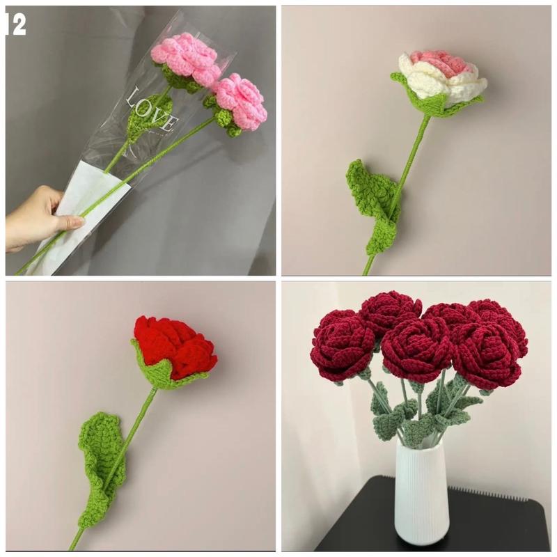 Crochet roses | Flower Home Knitted Rose Single Artificial Flower | | cute gift | girlfriend | BUY 3 GET 1 FREE Bouquet Decor Decorative Plants