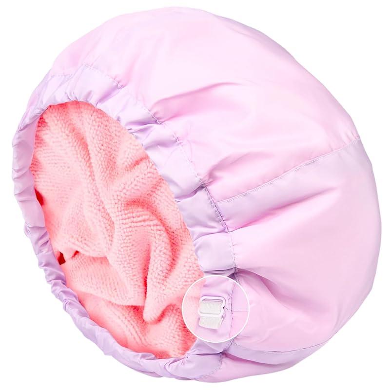 Shower Cap for Women Terry Lined Bath Cap Large Reusable Waterproof Elastic Band Pink Shower Caps for Long Thick Hair Soft Bath Shower Hair Caps