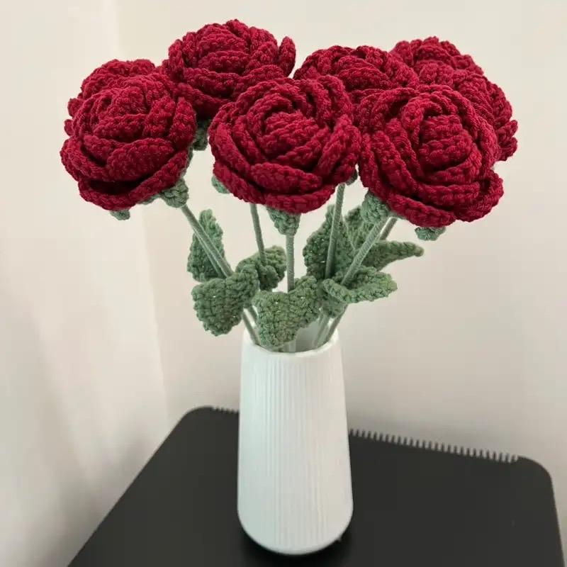 Crochet roses | Flower Home Knitted Rose Single Artificial Flower | | cute gift | girlfriend | BUY 3 GET 1 FREE Bouquet Decor Decorative Plants