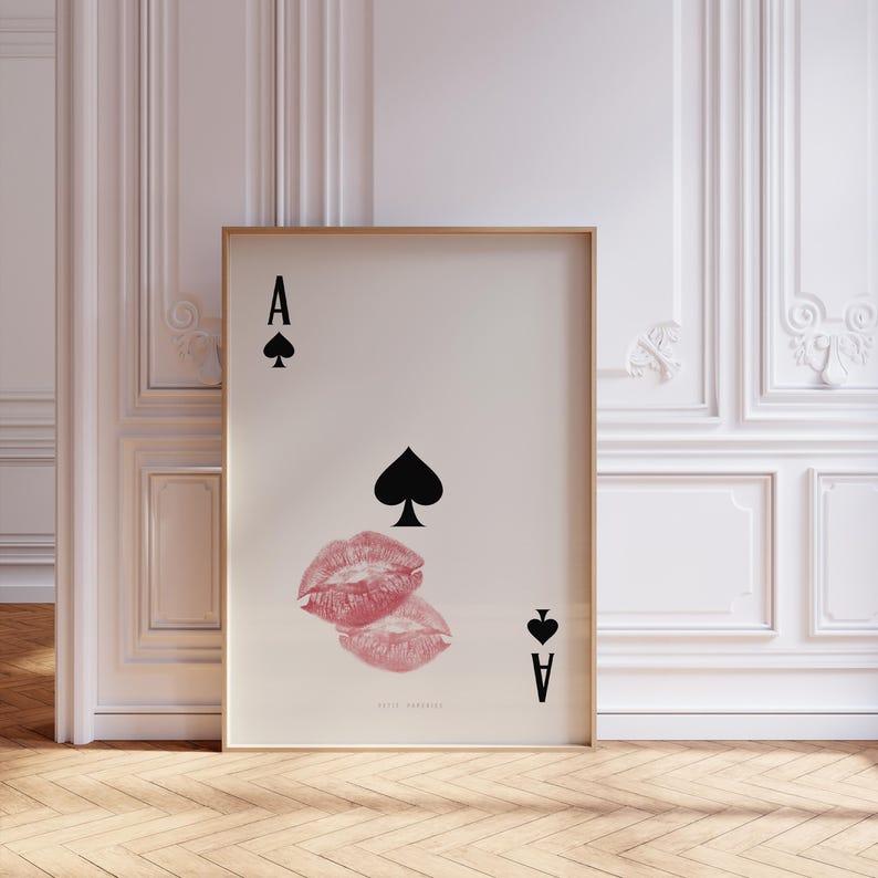 Playing Card Wall art, Ace of Spades Print, Trendy Retro Kiss Lips poster, Femme Fatale Print | Apartment aesthetic 