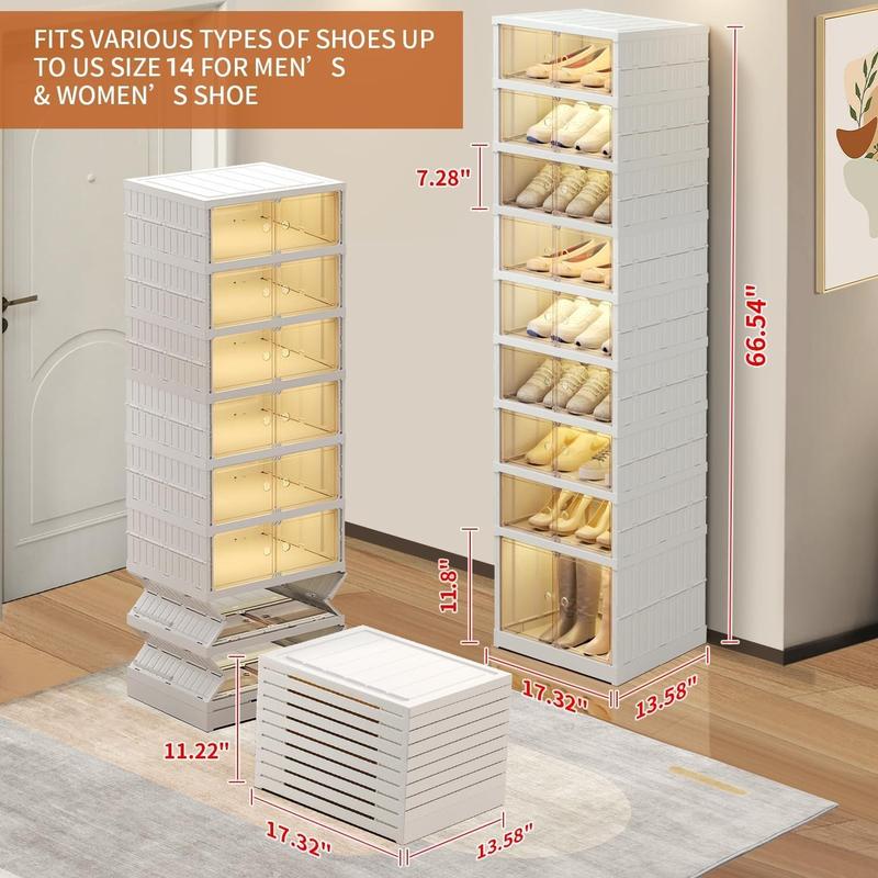 NLDD's 9-Level Clear Shoe Rack Revolution: Collapsible-Expandable Organizer for 18 Pairs, Compact Closet Essential with Transparent Boxes, Wheels