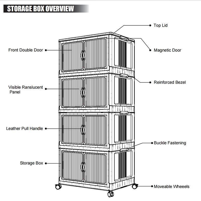 ONAIL 2 colors Foldable Storage Box with Lid, Stackable Household Storage Holders with Wheels for Kitchen Bedroom Bathroom  warehouse ( cream white)