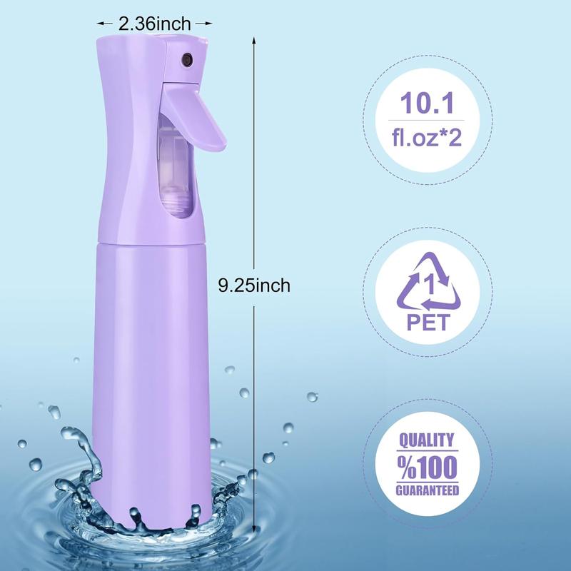 Continuous Spray Bottle for Hair (10.1oz 300ml) 2 Pack Mister Spray Bottles for Cleaning Empty Ultra Fine Water Mist Sprayer for Hairstyling Plant Garden Curly Hair Etc (Purple)