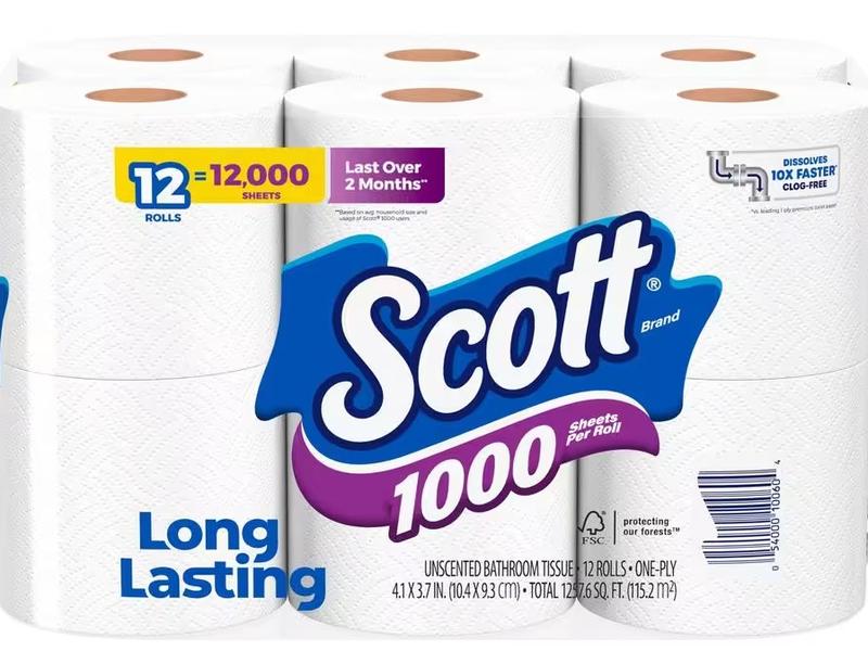 White Toilet Tissue 1000-Sheet 12 Rolls Per Pack Wipes