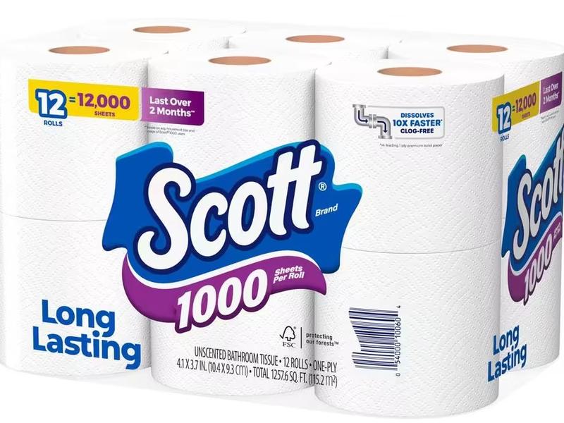 White Toilet Tissue 1000-Sheet 12 Rolls Per Pack Wipes