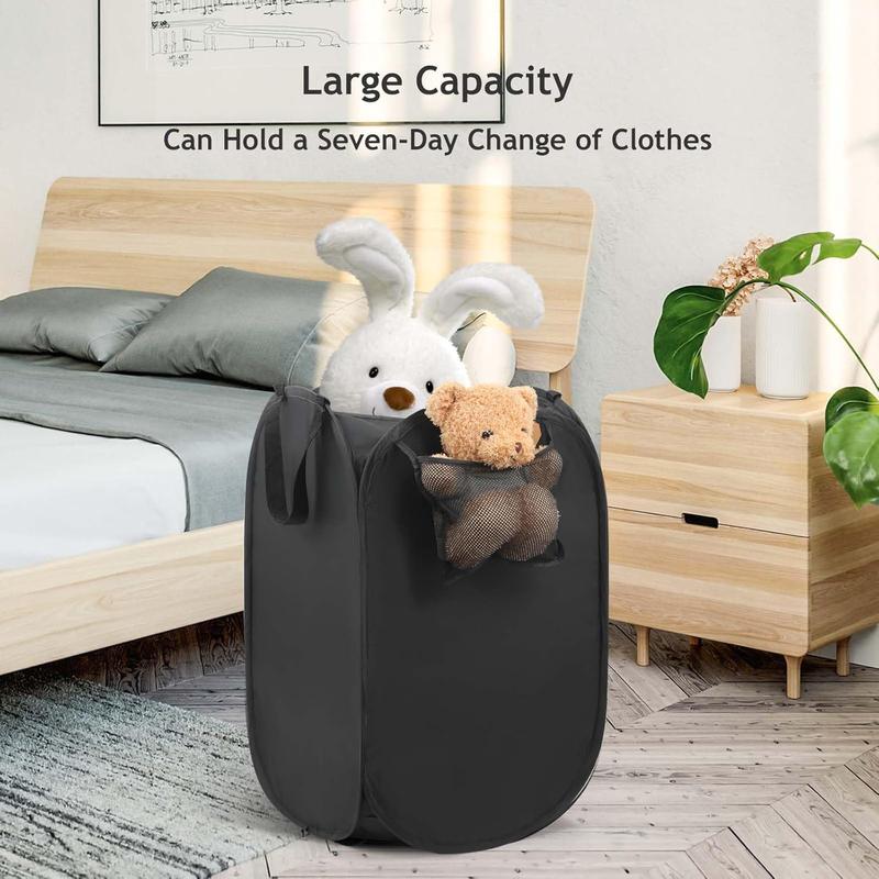 Upgraded Polyester Pop-up Laundry Hamper 70L(18.5 Gal) Foldable Laundry Basket Organiser, Solid Bottom High Carbon Steel Frame, Handles & Side Pocket