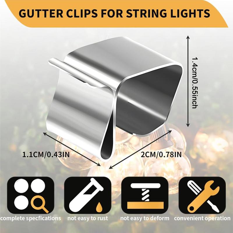 Zinc Galvanized Gutter Hook, 50pcs set Multi-purpose Holiday Lights Roof Hook, Gutter Clips for Hanging Outdoor Lights String Lights