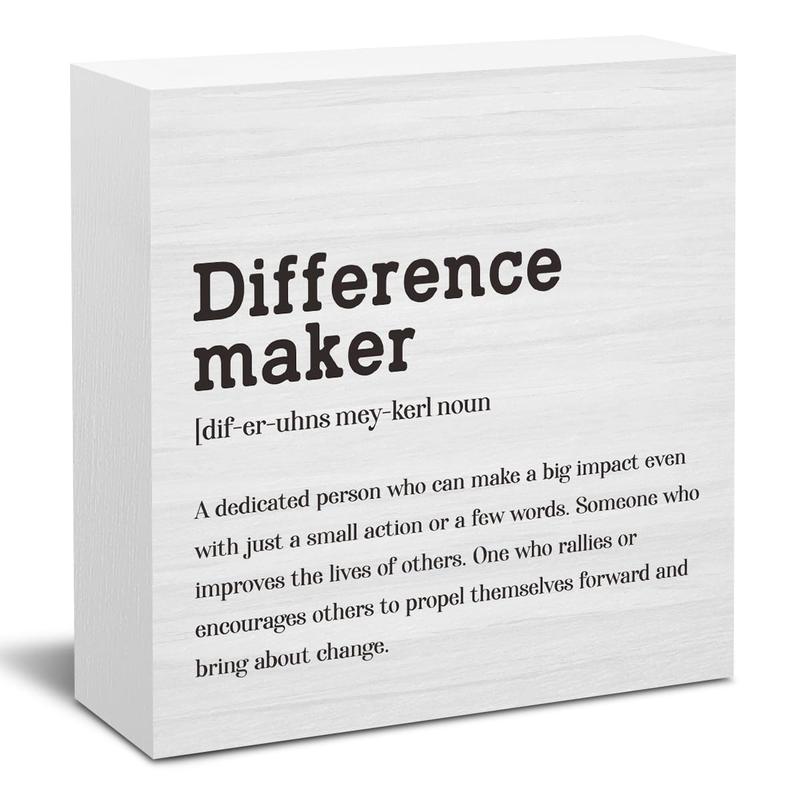 Difference Maker Definition Home Office Decor Wooden Box Sign, Motivational Farmhouse Decorative Positive Office Desk Accessories Wood Plaque Affirmations Wood Table Sign for TV Cabinet Shelf Decoration Gift