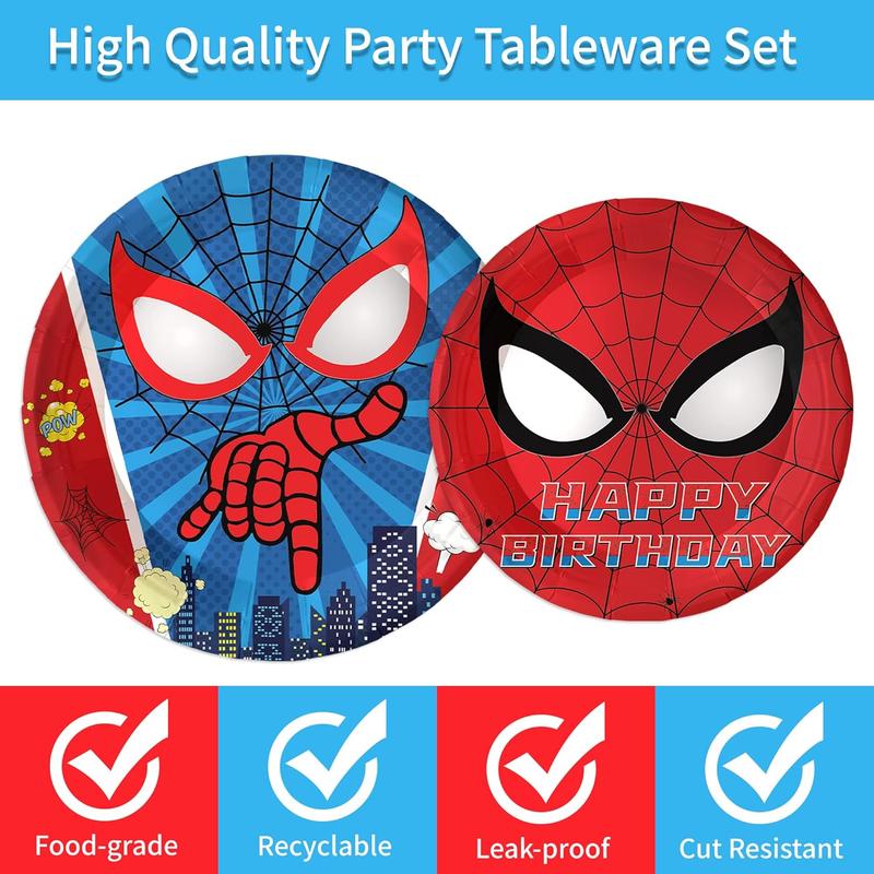 120 count Spider Birthday Party Supplies Spider Paper Plates and Napkins Set Red Blue Forks  Birthday Party Decorations Serve 24 Guests