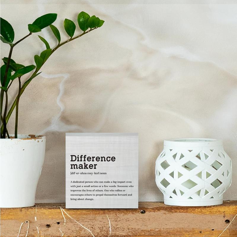 Difference Maker Definition Home Office Decor Wooden Box Sign, Motivational Farmhouse Decorative Positive Office Desk Accessories Wood Plaque Affirmations Wood Table Sign for TV Cabinet Shelf Decoration Gift