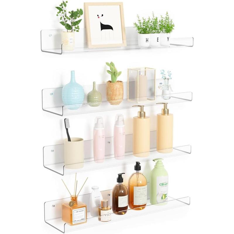 4 Pack Acrylic Shelves for Wall Storage, 15