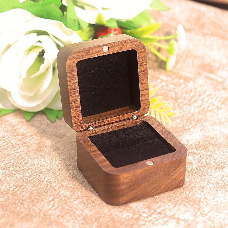 Wooden Ring Storage Box, 1 Count Vintage Square Ring Box, Ring Storage Organizer for Men & Women, Gift Box for Engagement, Wedding