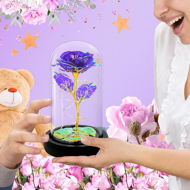 Birthday Gifts for Women,Mothers Day Rose Gifts for Mom,Womens Glass Rose Gifts,Light Up Rose Flowers in Glass Dome,Colorful Purple Flower Rose Mom Gifts for Her,Wife,Mom,Girls,Anniversary