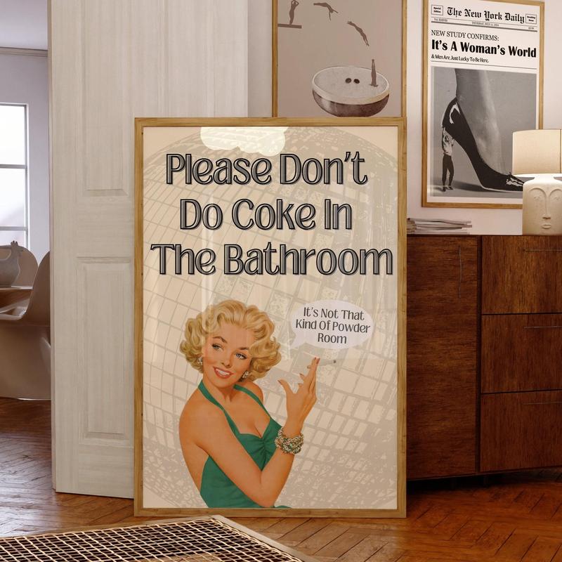 Trendy Please Don't Do Coke In The Bathroom Wall Print, Funny Bathroom Art, College Wall Decor, Bathroom Print, Retro Poster No Frame