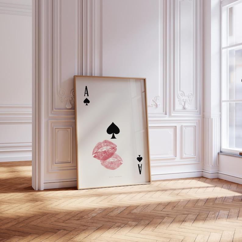 Playing Card Wall art, Ace of Spades Print, Trendy Retro Kiss Lips poster, Femme Fatale Print | Apartment aesthetic 