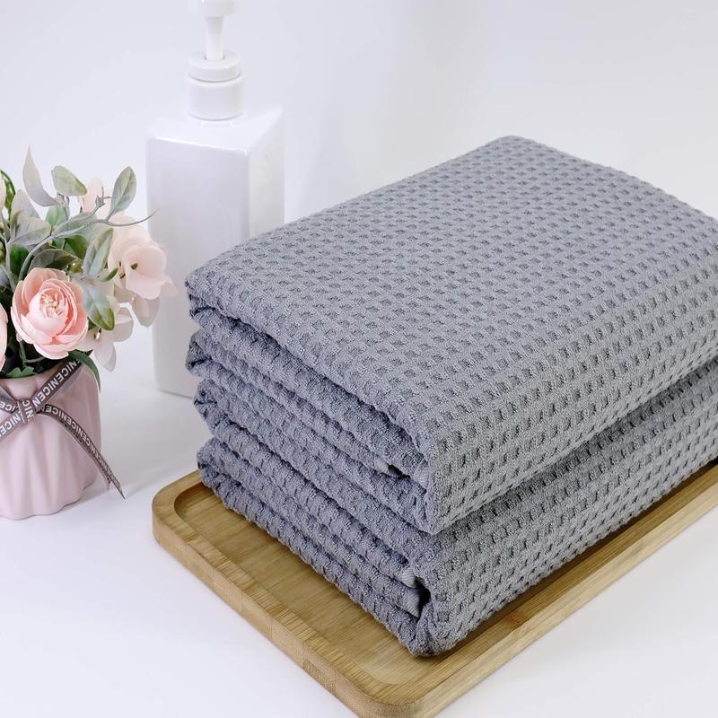 Microfiber Oversize Quick Dry Lint Free Bath Towel, 60 x 30 in, Set of 2 (Gray, Waffle Weave) Waffle Weave