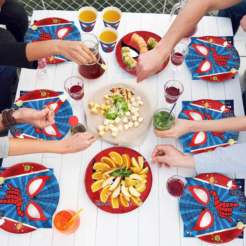 120 count Spider Birthday Party Supplies Spider Paper Plates and Napkins Set Red Blue Forks  Birthday Party Decorations Serve 24 Guests