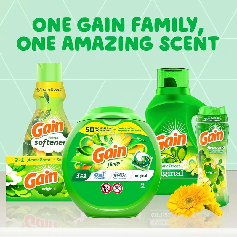 Gain + Aroma Boost Laundry Detergent Liquid, Original Scent, 107 Loads, 154 fl oz, HE Compatible Laundry Soap with Febreze and Oxi